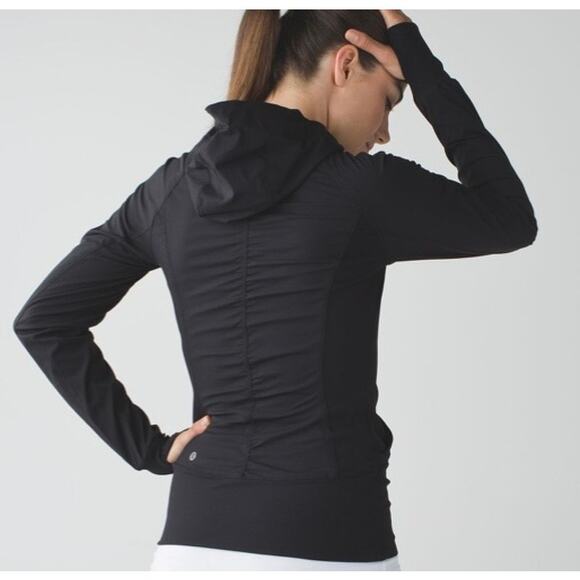 Lululemon Sz 4 In Flux Jacket Black Hooded Track Jacket Fitted Running Active - Picture 2 of 16
